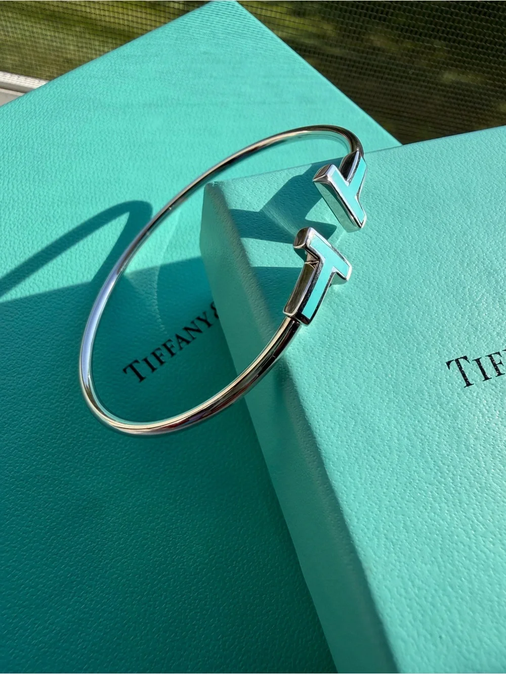 Tiffany & Co. Sterling Silver T-Ending Cuff with Turquoise Accents